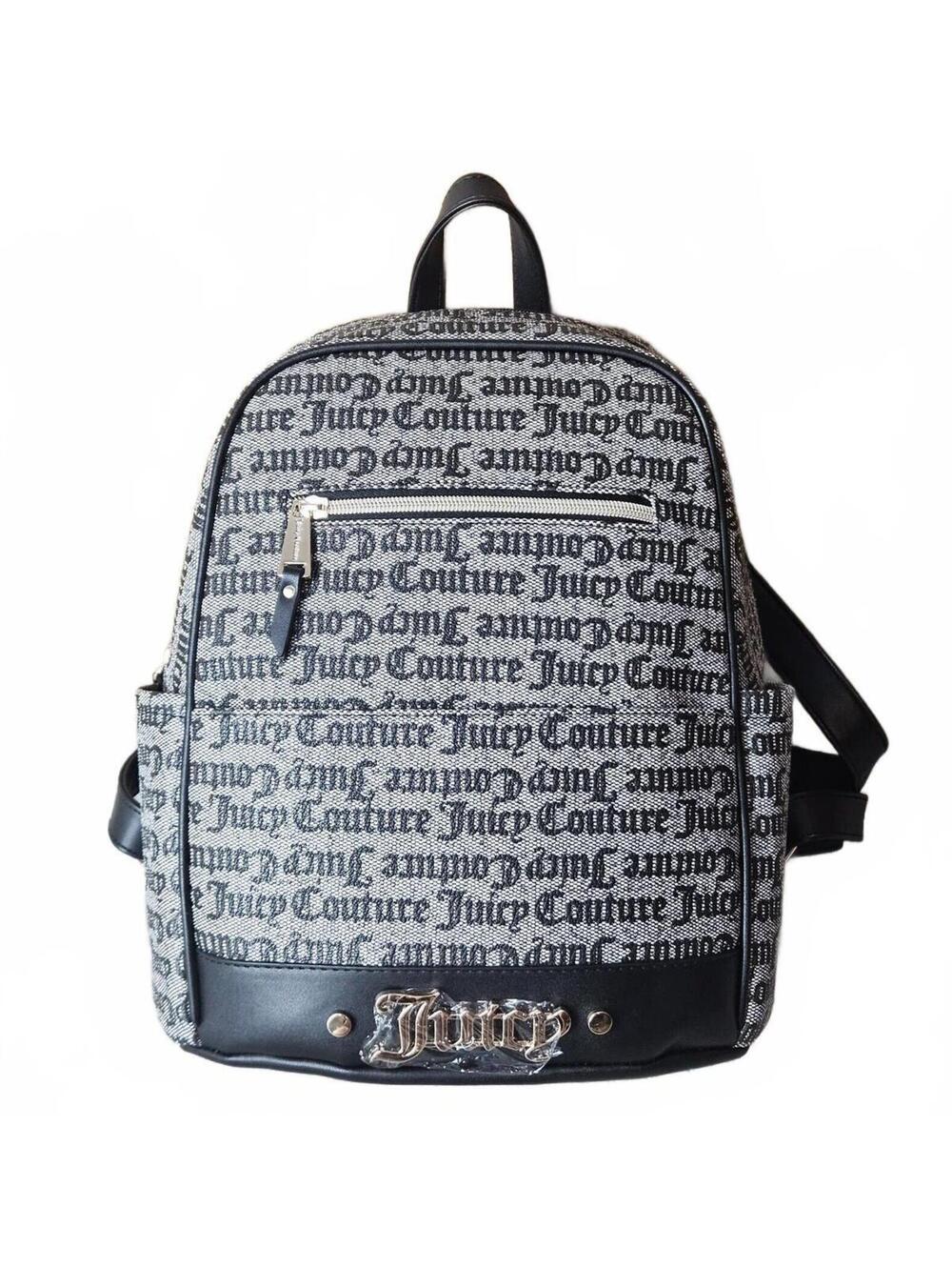 Juicy Couture Cool Collar Full Size Backpack Black Beige Gold Logo NWT